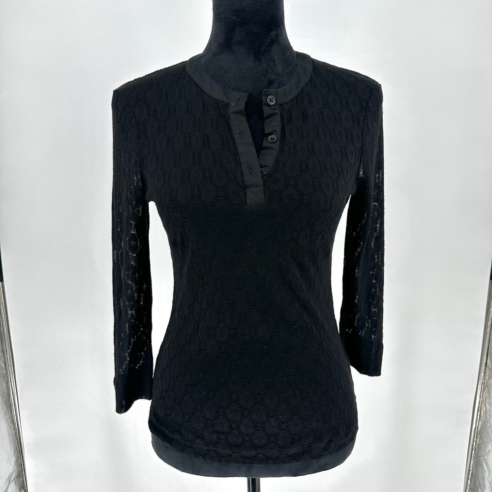 Rag & Bone Black Lace See Through 3/4 Henley Top Boho Whimsygoth Chic S